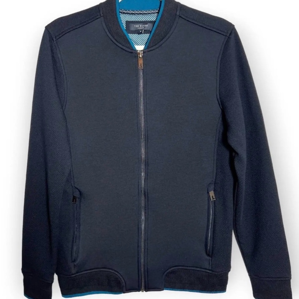Ted Baker Designer Sweater Jacket, Men’s Large (Size 4) Navy Zip Up